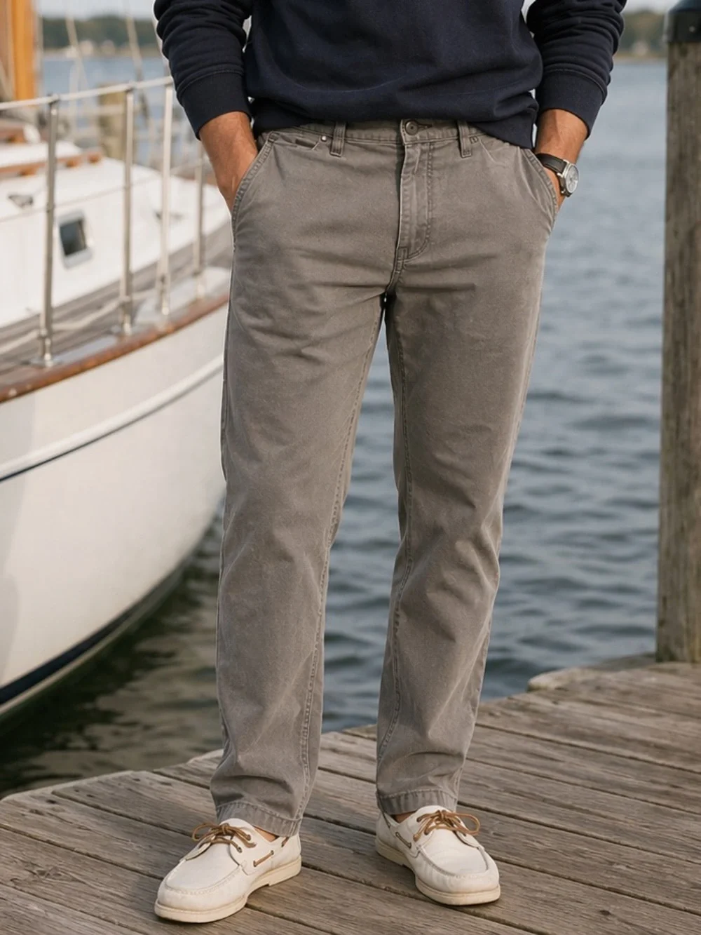 Men’s Nautica Grey Khaki Cotton The Spinnaker Pants size 32 x 32